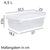 Vorratsdose 4,5 Liter mit Deckel Frischhaltedose - Aufbewahrungsbox mit Deckel - lebensmittelecht - transparent mit weißem Deckel - rechteckig