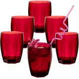 Melamin Geschirr Set für 6 Personen 24 Teile mit Trinkglas rot schwarz Tonoptik - Essgeschirr Acryl Wasserglas - Campinggeschirr