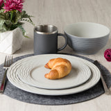 Melamin Geschirrset für 4 Personen - 16 Teile elegante Steingut Optik in Grau - mit Edelstahl Thermo Tassen - Campinggeschirr Geschirrset Tafelgeschirr Spülmaschinengeeignet Tableware Outdoor Camping