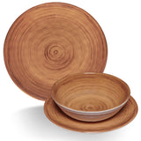 Melamin Geschirr Set Bambi Braun für 4 Personen - 17 Teile mit stapelbaren Tassen und Tasche Holzoptik Essgeschirr Campinggeschirr