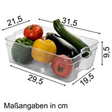 Kühlschrank-Organizer 31x21x9,5 cm durchsichtig stapelbar mit Griff - Aufbewahrungsbox Fridge Organizer Kühlschrankbox BPA-frei Speisekammer Bad Vorratsschrank transparent Küchenschrank Box