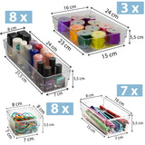 Schubladen Organizer 5,5 cm hoch - 26 Teile 64x64 cm 4 Größen klar transparent Antislip - Organizer für Schminktisch Ordnungssystem Kosmetik Bad Küche Kiste Besteck Aufbewahrungsbox Ordnungsbox Schubladeneinsatz