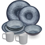 Melamin Geschirr Set Jesolo Grau für 2 Personen - 8 Teile - mit 90°C-Tassen aus ABS-Kunstsoff mit Antislip-Funktion - Steingutoptik Campinggeschirr Camping