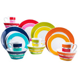 Melamin Geschirr Set 4 Personen 17 Teile mit WASCHSCHÜSSEL - in BUNTEN Farben Essgeschirr Campinggeschirr