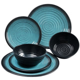 Melamin Camping Geschirr Set für 2 Personen - mit Tellern und Stapel-Tassen - 8 Teile - Blau-Schwarz Steingut Optik Campinggeschirr - Outdoor Tafelgeschirr Wohnwagen Wohnmobil Geschirrset