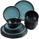 Melamin Geschirr Set für 6 Personen 18 Teile Blau Granit-Optik - Campinggeschirr Geschirrset Tafelgeschirr Camping