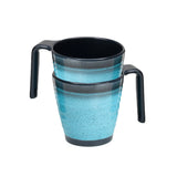 Camping Melamin Tassen - 2 Stück stapelbar jeweils 300ml - Steingut Optik Schwarz-Blau Trinkbecher Kaffeetasse Kaffeebecher Tasse - Henkeltasse Wohnwagen Wohnmobil Geschirr