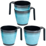 Melamin Geschirrset für 4 Personen - 16 Teile mit Tassen elegante Steingut Optik in blau Essgeschirr Gläser Wasserglas Tumbler Whiskey Campinggeschirr Picknick Camping Outdoor