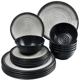 Melamin Geschirr Set für 6 Personen Grau Granit-Optik 18 Teile - Campinggeschirr Geschirrset Tafelgeschirr - Spülmaschinengeeignet Tableware Outdoor Camping