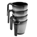 Melamin 4 Tassen 300 ml ideal für Camping - Schwarz-Grau - Stapelbar - Steingutoptik Trinkbecher Kaffeetasse Kaffeebecher