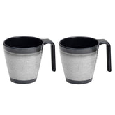 Camping Melamin Tassen - 2 Stück stapelbar jeweils 300ml - Steingut Optik Schwarz-Grau Trinkbecher Kaffeetasse Kaffeebecher Tasse - Henkeltasse Wohnwagen Wohnmobil Geschirr