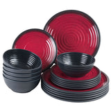 Melamin Geschirr Set für 6 Personen 18 Teile - schwarz rot - Campinggeschirr Geschirrset Tafelgeschirr Camping