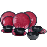 Melamin Geschirr für 4 Personen in Rot Granit-Optik 13 Teile - mit Waschschüssel mit je 4 großen Teller, 4 Dessertteller, 4 Schälchen - sehr robust dickwandig - farbecht - modernes Design - leicht