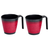 Camping Melamin Tassen - 2 Stück stapelbar jeweils 300ml - Steingut Optik Schwarz-Rot Trinkbecher Kaffeetasse Kaffeebecher Tasse - Henkeltasse Wohnwagen Wohnmobil Geschirr