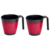 Camping Melamin Tassen - 2 Stück stapelbar jeweils 300ml - Steingut Optik Schwarz-Rot Trinkbecher Kaffeetasse Kaffeebecher Tasse - Henkeltasse Wohnwagen Wohnmobil Geschirr