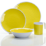 Melamin Geschirr für 4 Personen in BUNTEN Farben 16 Teile - ideal für Camping mit je 4 großen Teller, 4 Dessertteller, 4 Schälchen, 4 stapelbare Tassen - sehr robust - farbecht - sommerliches Design