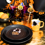 Halloween Geschirrset aus Melamin für 4 Personen - 16 Teile - schwarz - mit Trinkgläsern - Partygedeck Partygeschirr Party Tischdeko