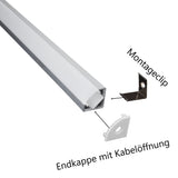 Aluminium Profil für LED - Stripes - 1 m lang - 25x14 mm - Aufputzprofil mit Abdeckung und Endkappe