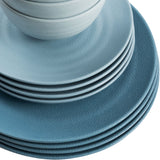 Melamin Geschirr und Acryl Glas Set für 4 Personen - 16 Teile - Campinggeschirr - blau mit Sektglas 150 ml Gläsern - Essgeschirr