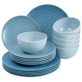 Melamin Geschirr Set für 6 Personen 18 Teile Tonoptik blau - Campinggeschirr Geschirrset Tafelgeschirr Camping