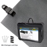 Vorzeltteppich Soft Breite 250/300/350 - ZUSCHNEIDBAR - ohne Ausfransen - formfest - weich - grau leicht waschbar - Aufbewahrungstasche Heringe und Clips Camping Wohnwagenteppich Vorzelt Unterlage