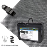 Vorzeltteppich Soft Breite 250/300/350 - ZUSCHNEIDBAR - ohne Ausfransen - formfest - weich - grau leicht waschbar - Aufbewahrungstasche Heringe und Clips Camping Wohnwagenteppich Vorzelt Unterlage