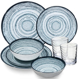 PRODUKTSET - 33410+33000 - Hummelladen Melamingeschirrset Schiefer + Trinkglas klar 250ml 2 Personen