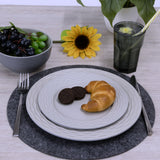 Melamin Geschirrset für 4 Personen - 16 Teile elegante Steingut Optik in Grau - mit grauem Trinkglas 400ml - Campinggeschirr Geschirrset Tafelgeschirr Spülmaschinengeeignet Tableware Outdoor Camping