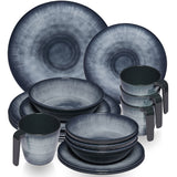 Melamin Geschirr Set Jesolo Grau für 4 Personen - 16 Teile - mit Tassen Steingutoptik Campinggeschirr