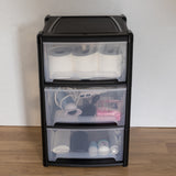 Schubladenbox mit 3 Schubladen 38x38x61 cm - schwarz-transparent Kunststoff Drawer Tower Box Organizer für Schreibtisch Easy-Pull-System