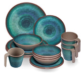 Melamin Geschirr Set Jesolo Grün für 4 Personen - 16 Teile - mit Tassen Steingutoptik Spülmaschinengeeignet Campinggeschirr Wohnwagen Camping Festival