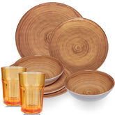 Melamin Geschirr Set Bambi Braun für 2 Personen - 8 Teile mit farblich passenden Trinkgläsern 400 ml Acryl Steingutoptik Campinggeschirr