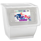 Stapelbarer Müllsortierer 36 Liter Weiss Wäschesortierer Aufbewahrungsbox mit transparentem Frontdeckel faltbarer Deckel Stapelkiste