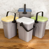 4x Abfalleimer 7 Liter Gelb Grün Blau Weiß 23x19x30,5cm - mit Gummidichtung im Deckel mit dem Henkel verschließbar - Geruchstdichter Mülleimer Biomüll Windeleimer Wickeleimer Hygieneeimer Katzeneimer Küche Kompost