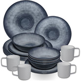 Melamin Geschirr Set Jesolo Grau für 4 Personen - 16 Teile - mit 90°C-Tassen aus ABS-Kunstsoff mit Antislip-Funktion - Steingutoptik Campinggeschirr