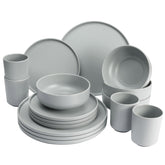 Melamin Geschirr Set mit steilem Rand für 4 Personen - 16 Teile - Campinggeschirr - grau Essgeschirr