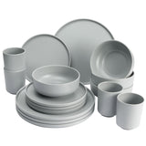 Melamin Geschirr Set mit steilem Rand für 4 Personen - 16 Teile - Campinggeschirr - grau Essgeschirr