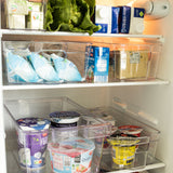 Kühlschrank-Organizer 31x16x9,5 cm durchsichtig stapelbar mit Griff - Aufbewahrungsbox Fridge Organizer Kühlschrankbox BPA-frei Speisekammer Bad Vorratsschrank transparent Küchenschrank Box