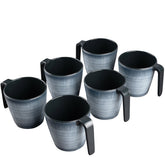 Melamin Tassen 350 ml ideal für Camping 6 Personen - Jesolo Grau Stapelbar - Steingutoptik Trinkbecher Kaffeetasse Kaffeebecher