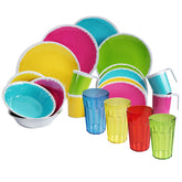 Melamin Geschirrset für 4 Personen - 20 Teile - mit Trinkgläsern Bunt 630 ml Campinggeschirr Essgeschirr Campinggeschirr