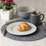 Melamin Geschirrset für 4 Personen - 16 Teile elegante Steingut Optik in Grau - mit Edelstahl Thermo Tassen - Campinggeschirr Geschirrset Tafelgeschirr Spülmaschinengeeignet Tableware Outdoor Camping