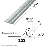 Alu Kederschiene - 1,2 Meter - Kederleiste - Neigung 45° - Ø9,5mm (passend für 7-8mm Keder) - Aluminium Kederprofil Leiste für Wohnwagen Wohnmobil Vorzelt Sonnensegel Schürzenleiste Vorzeltschiene