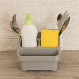 Spülbecken Organizer Grau 17x17x12 cm Sink Caddy Spülmittelorganizer Besteckabtropfbehälter Schwammhalter Küchen Utensilien Organizer Küchenorganizer Spüle Mit Abflusslöcher Kunststoff