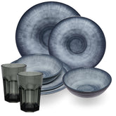 Melamin Geschirr Set Jesolo Grau für 2 Personen - 8 Teile - mit farblich passenden Trinkgläsern 400ml aus Acryl Campinggeschirr Geschirrset Tafelgeschirr Camping modernes Melamingeschirr bunt