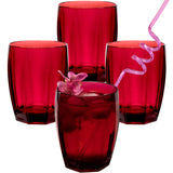 Melamin Geschirr Set für 4 Personen 16 Teile mit Trinkglas rot schwarz Tonoptik - Essgeschirr Acryl Wasserglas - Campinggeschirr