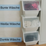 Stapelbarer Müllsortierer 36 Liter Weiss Wäschesortierer Aufbewahrungsbox mit transparentem Frontdeckel faltbarer Deckel Stapelkiste