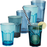 Melamin Geschirr Set Jesolo Blau für 6 Personen - 24 Teile - mit farblich passenden Trinkgläsern 400ml aus Acryl - Campinggeschirr