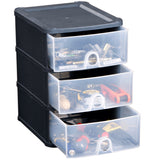 Schubladenbox DIN A5 mit 3 Schubladen 25x20x29 cm - schwarz-transparent Kunststoff Drawer Tower Box Organizer für Schreibtisch Easy-Pull-System