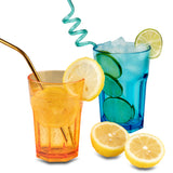 Melamin Geschirr Set Toskana Pastel für 2 Personen - 8 Teile - Orange-Blau - Mandala-Optik mit farblich passenden Trinkgläsern 400 ml aus Acryl Campinggeschirr