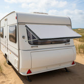 Fenster Markise Wohnmobil 180x75cm mit Keder und Saugnäpfen Sonnensegel Vordach Vorzelt Fenstermarkise Regenplane Sonnenschutz für Wohnwagen Wasserabweisend 1500mm UV Schutz Grau Camping Zubehör